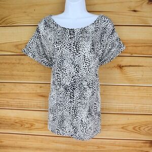 Jaclyn Smith Blouse Round Neck Womens Size XXL Black White Animal Print Poly Bl.